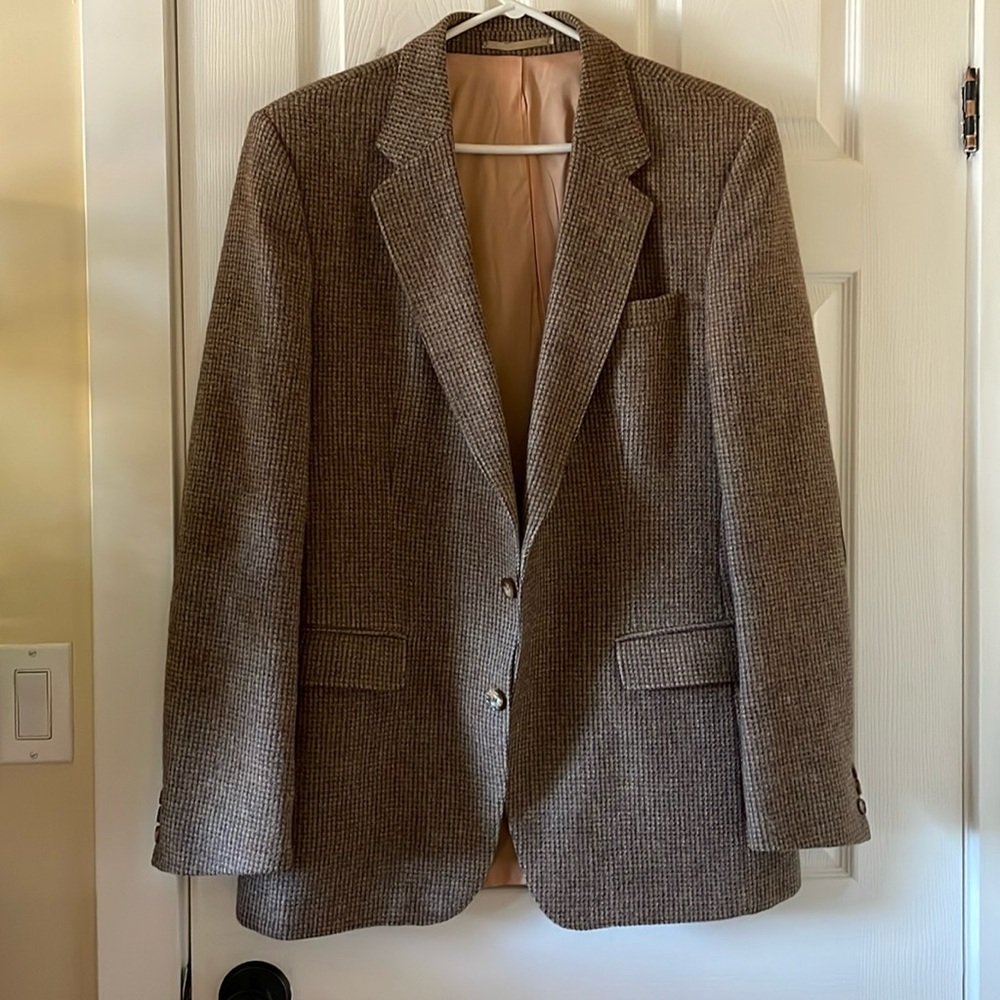 Vintage sears men’s wool tweed blazer brown 1970s 1960s acadamia menswear